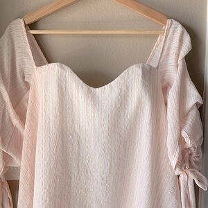 NWT SHORELINE SUGARS Peach Stripe Off the Shoulder Puffy Sleeve Blouse